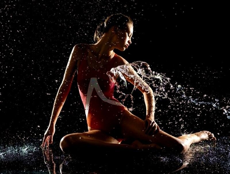 Woman in Red Swimsuit — Dramatic, Photograph