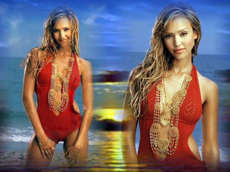 Woman in Red Swimsuit — Serene, Sunset, Photograph