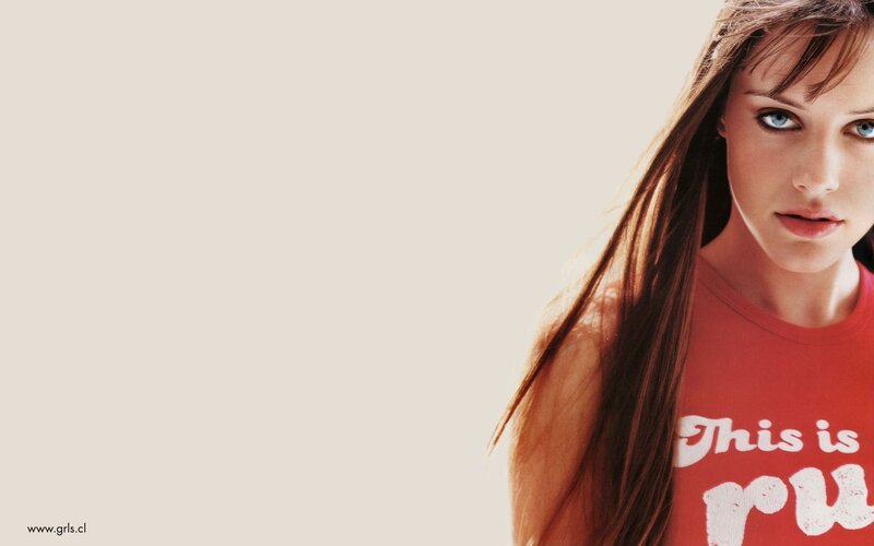 woman in red t-shirt