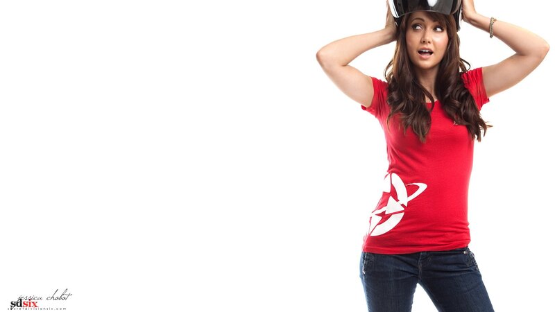 woman in red t-shirt