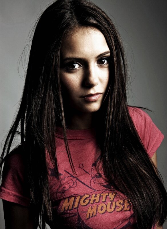 woman in red t-shirt