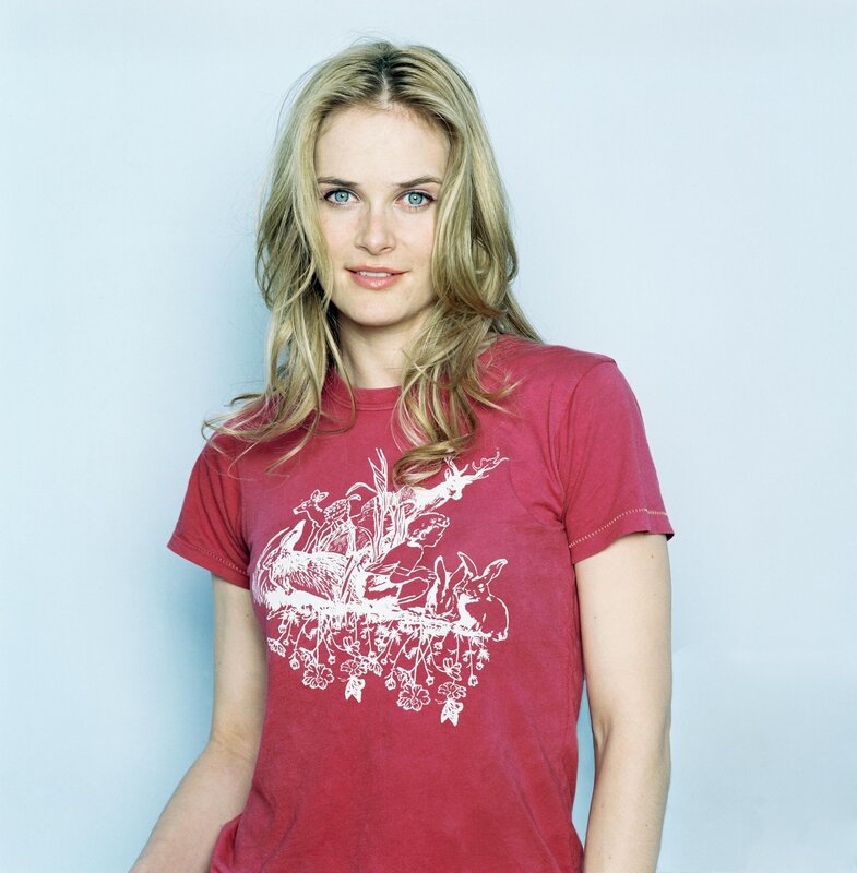woman in red t-shirt
