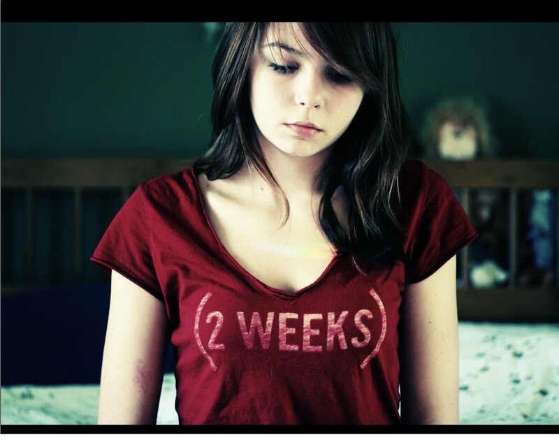 woman in red t-shirt