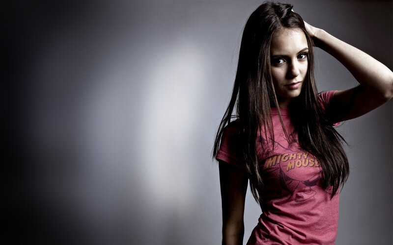 woman in red t-shirt
