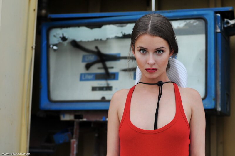 woman in red tank top