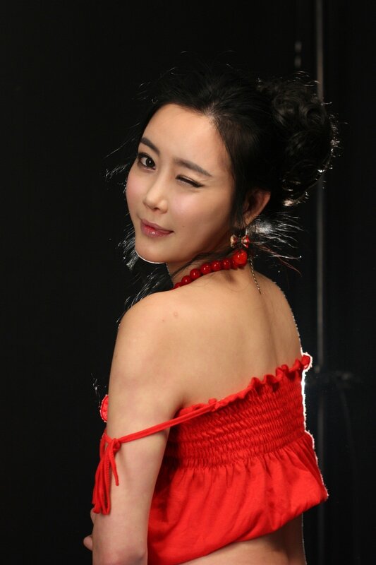 woman in red top