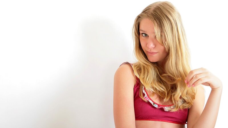 woman in red top