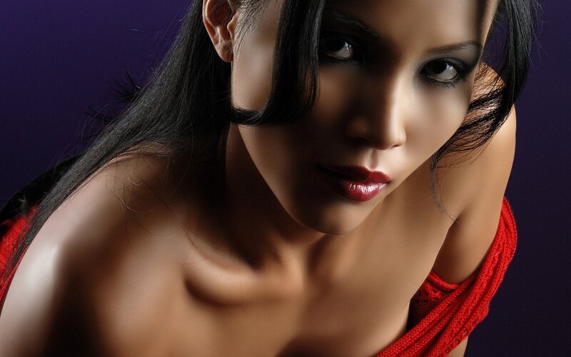 woman in red top