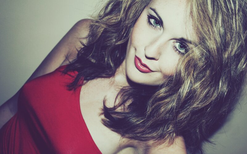 woman in red top