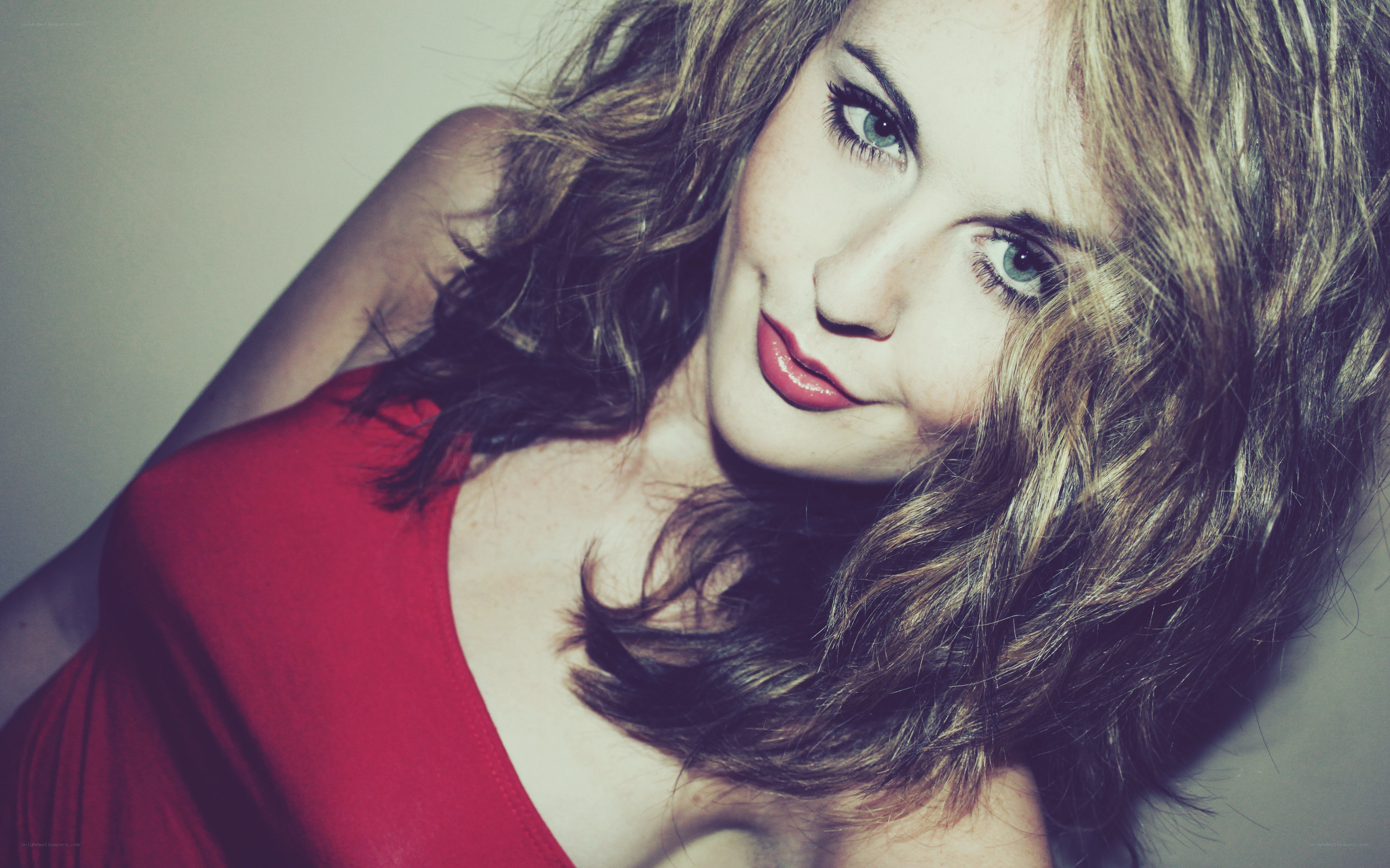 woman in red top