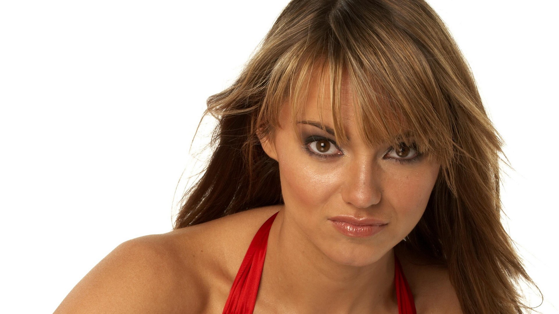 woman in red top