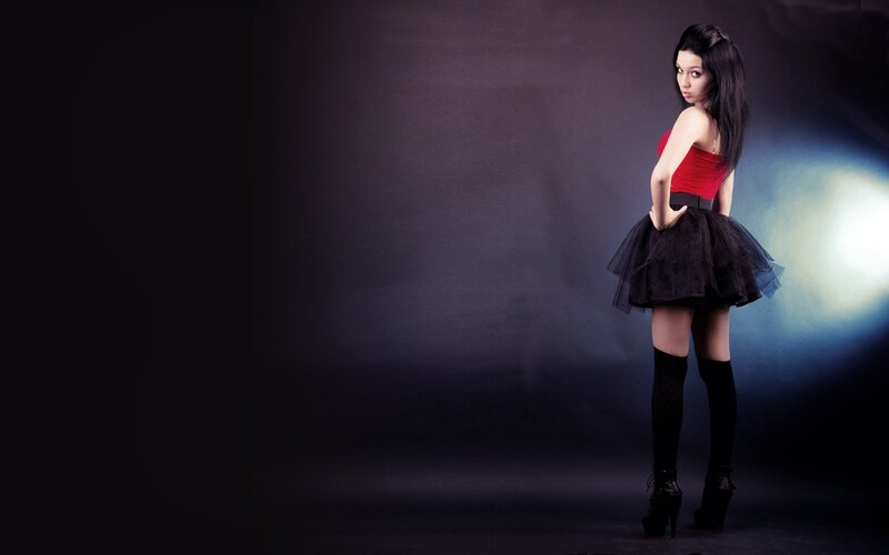 Woman in Red Top — Black, Dramatic, Night