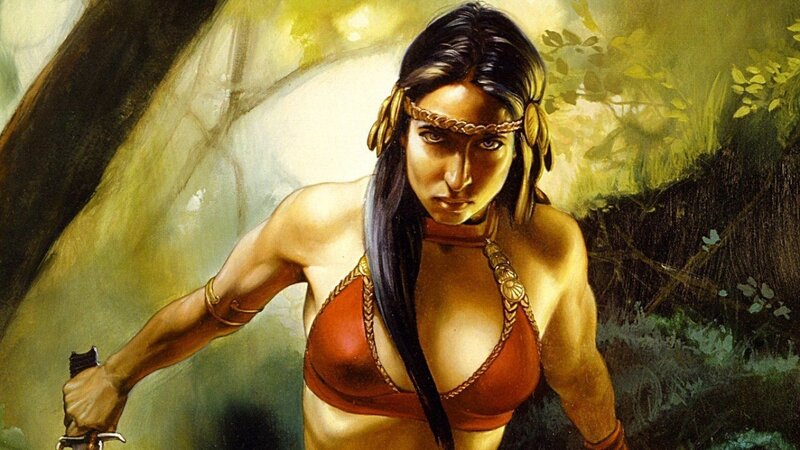 Woman in Red Top — Dramatic, Illustration, Sword