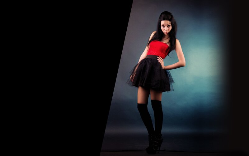 Woman in Red Top — Dramatic, Photograph, Tutu Skirt