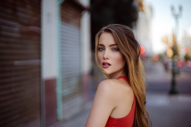 Woman in Red Top — Dramatic, Sunset