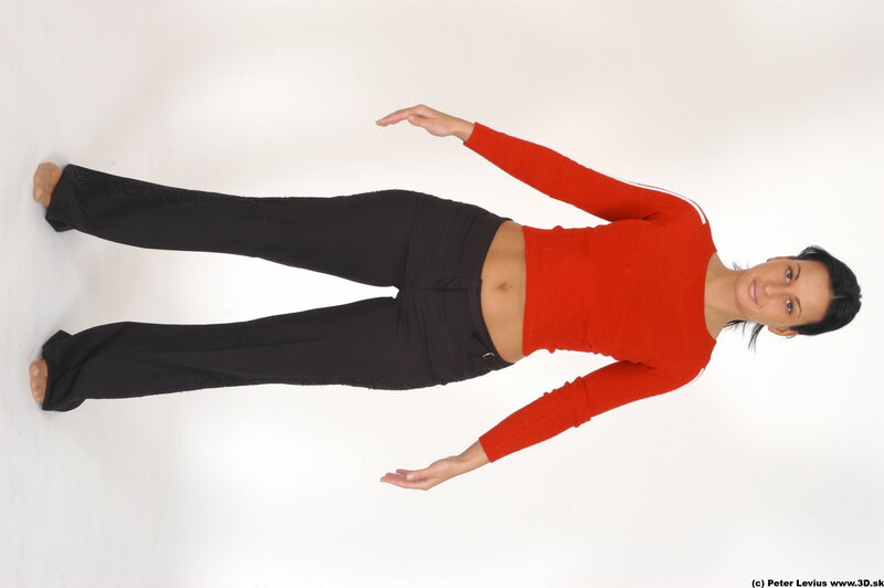 Woman in Red Top — Neutral, Photograph, Black Pants, White Background