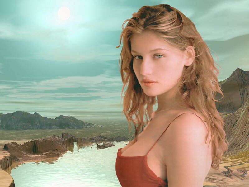 woman in red top on alien planet