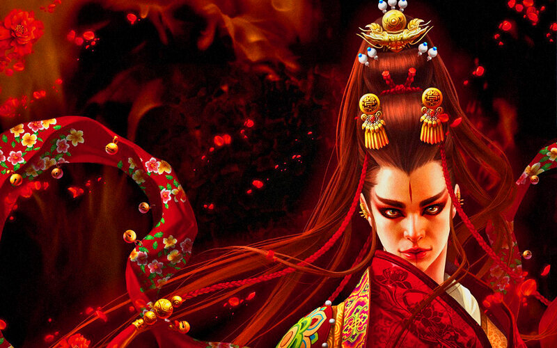 Woman in Red Traditional Attire — Dramatic