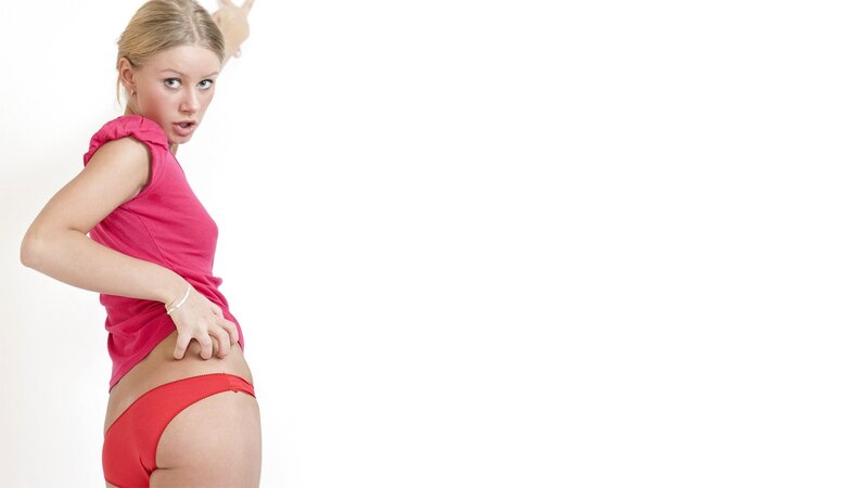 woman in red underwear