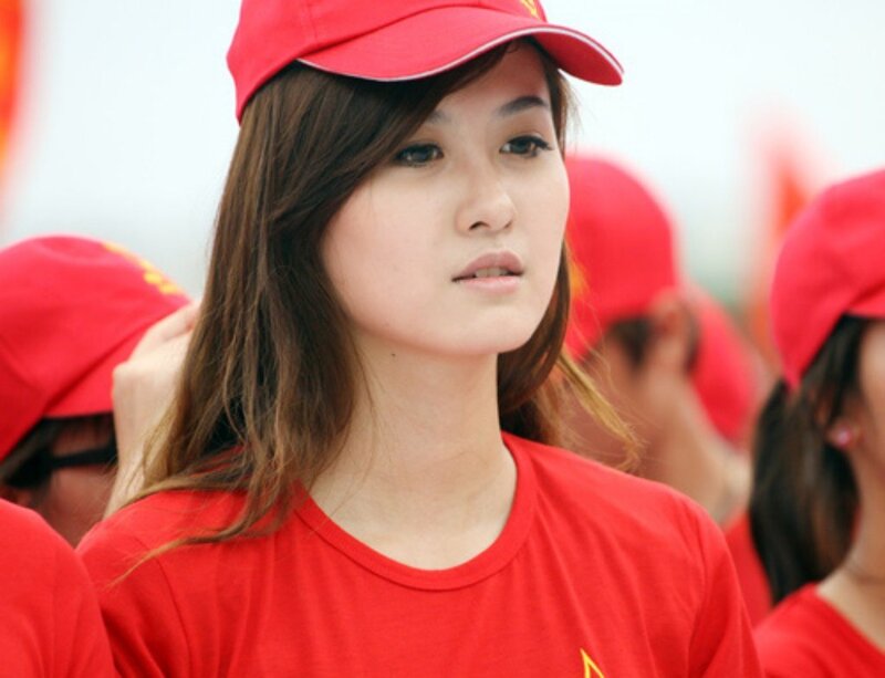 woman in red uniform