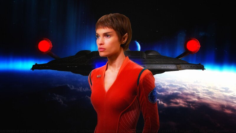 Woman in Red Uniform — Dramatic, Digital Art, Spaceship