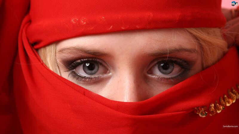 woman in red veil
