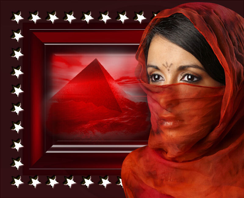 Woman in Red Veil — Dramatic, Digital Art, Pyramid
