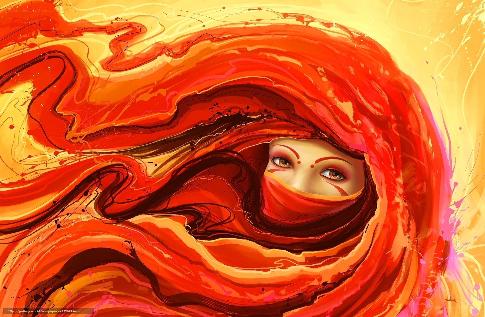 woman in red veil