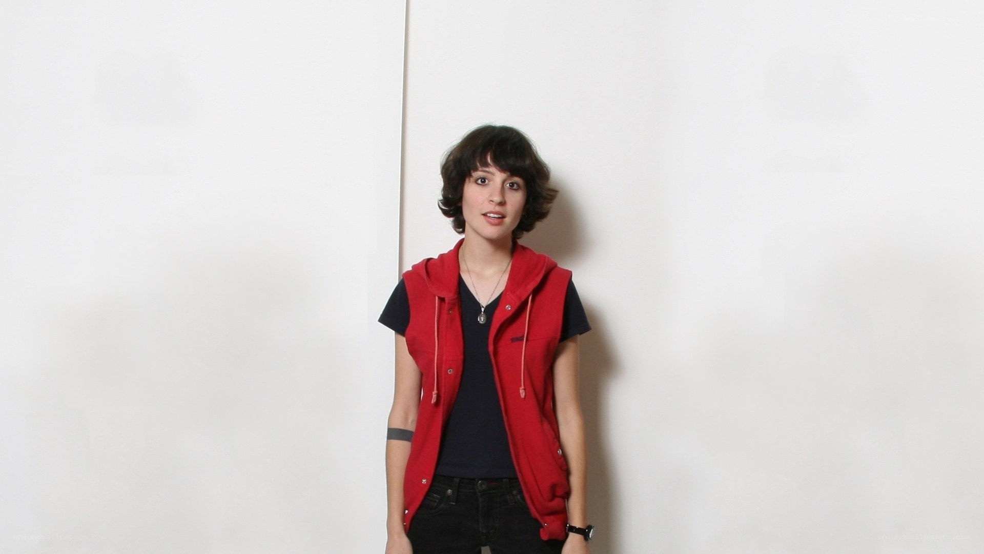 woman in red vest