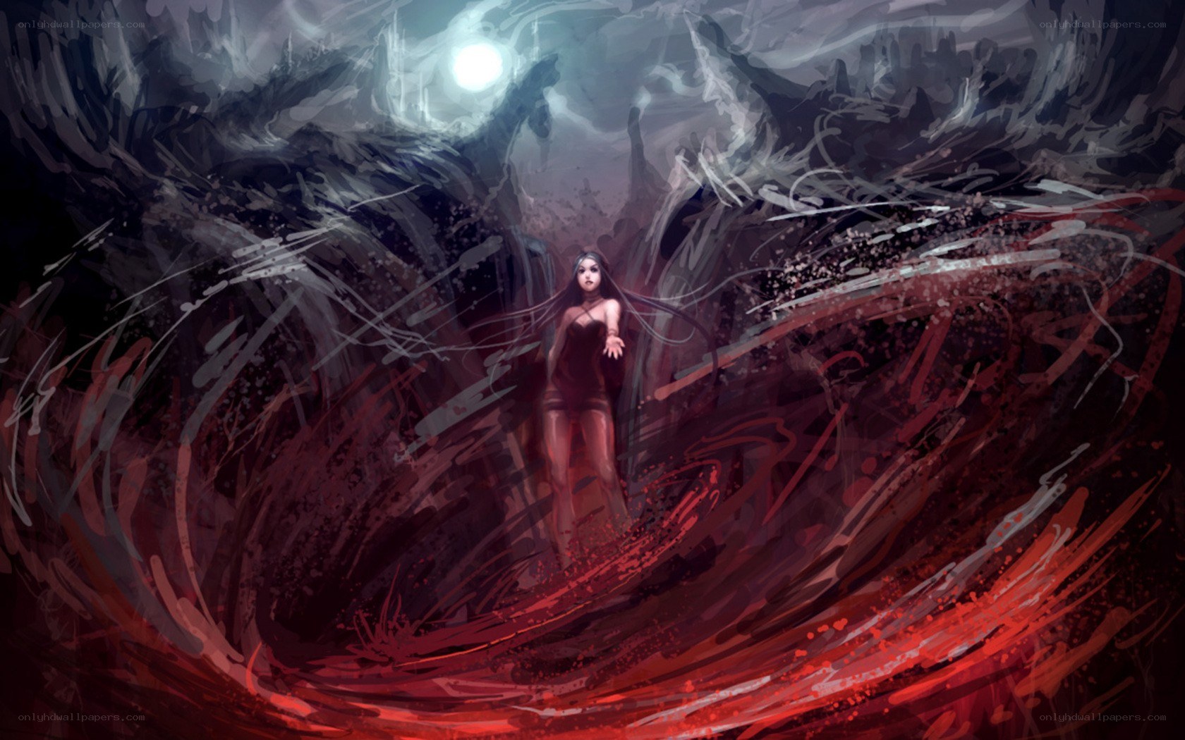 woman in red vortex