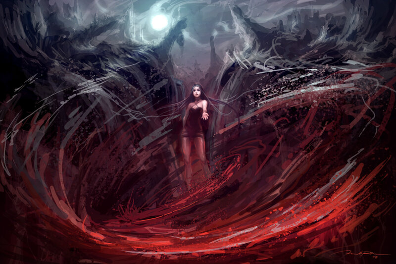 woman in red vortex