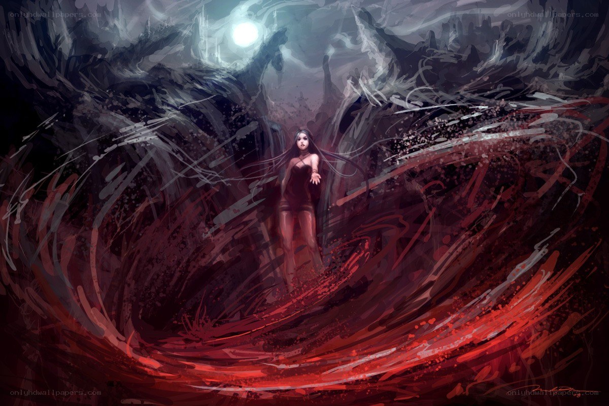 woman in red vortex