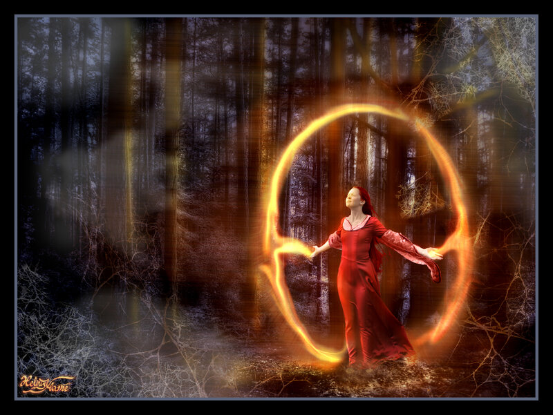 woman in red with glowing ring