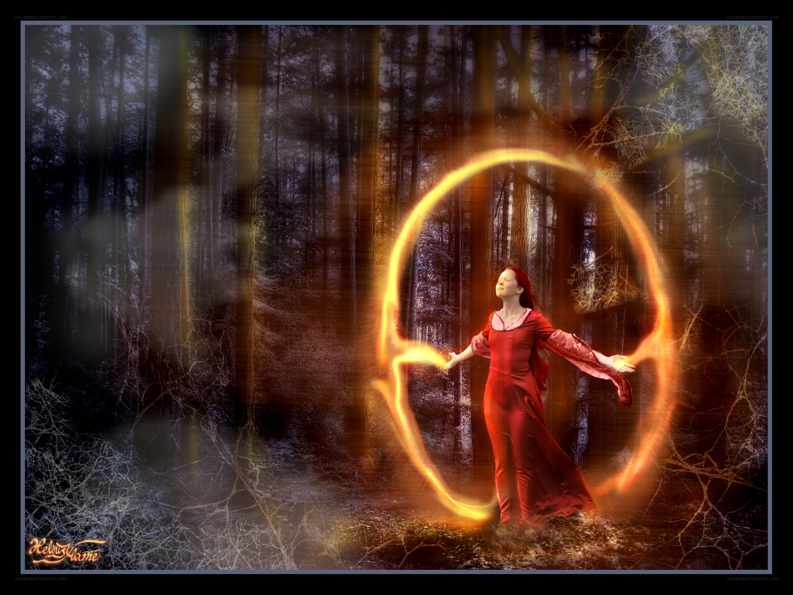 woman in red with glowing ring