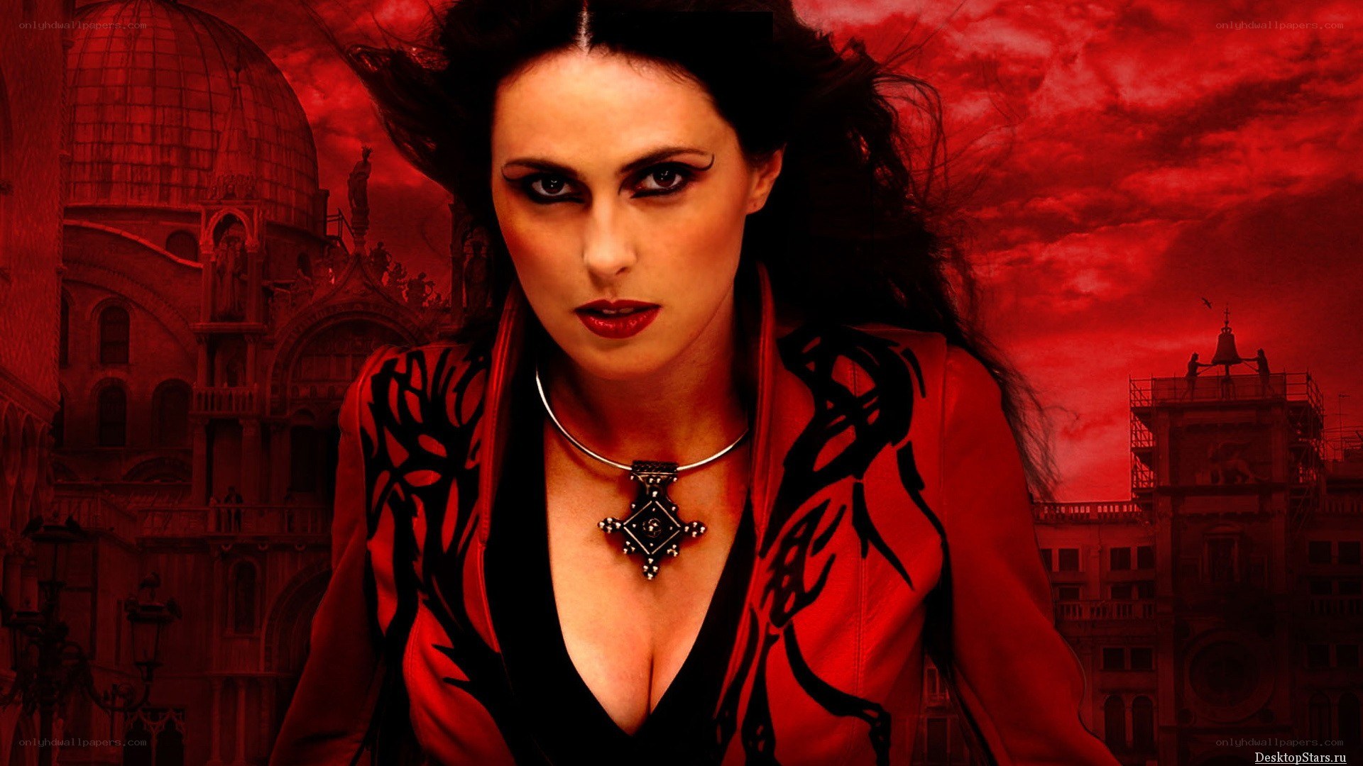 woman in red with gothic style