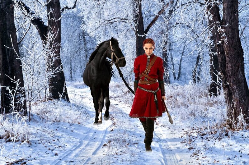 Woman in Red with Horse