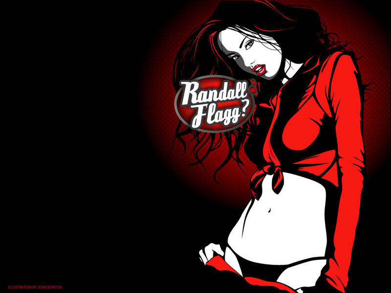 woman in red with logo
