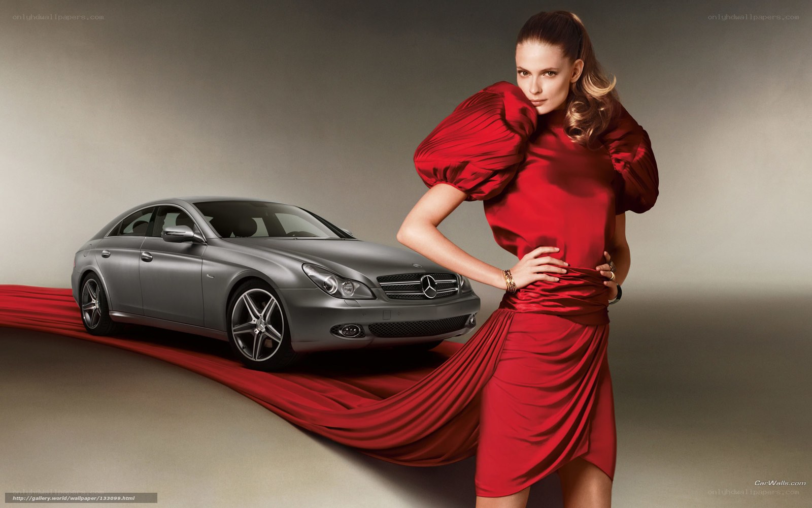 Woman in red with Mercedes-Benz
