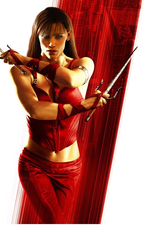 Woman in red with weapons