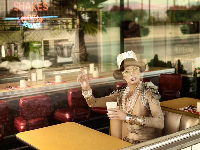 woman in retro diner