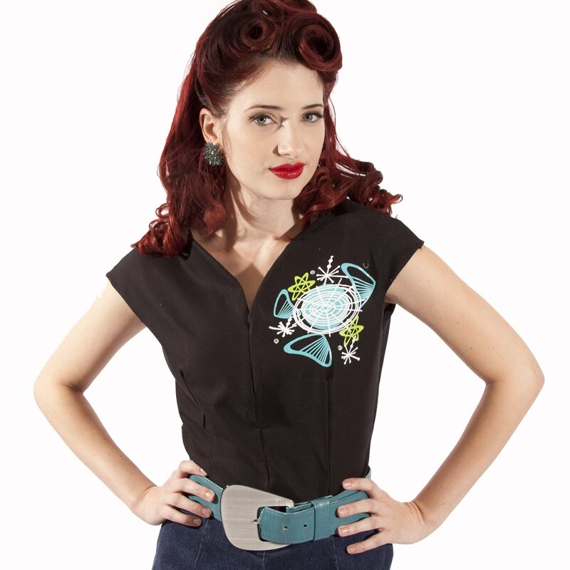 Woman in retro-style top