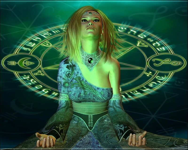 Woman in Ritual Pose — Green