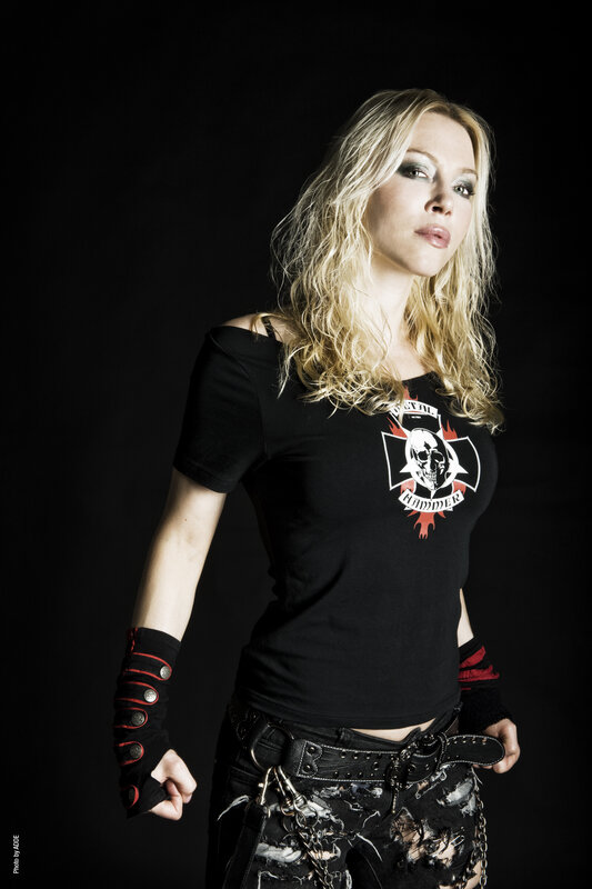 Woman in rock style clothing