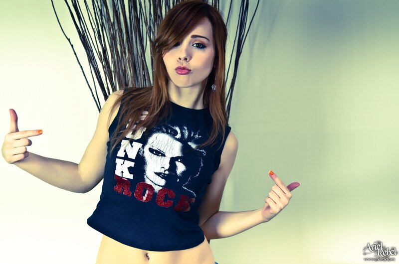 woman in rock t-shirt