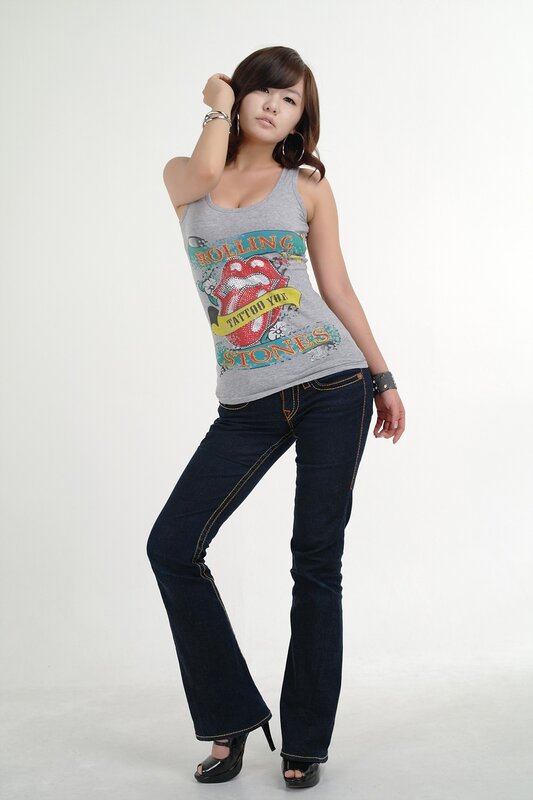 Woman in Rolling Stones tank top