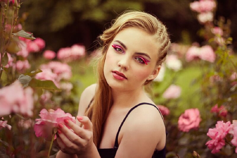 Woman in Rose Garden — Pink