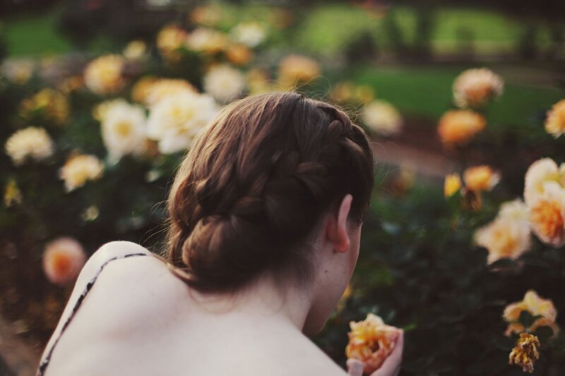 woman in rose garden