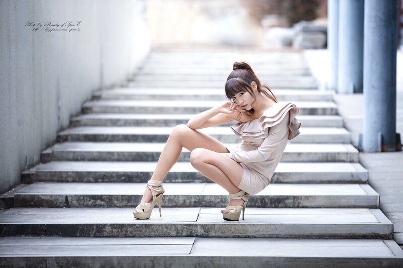 Woman in Ruffled Dress — Beige, Calm, Afternoon