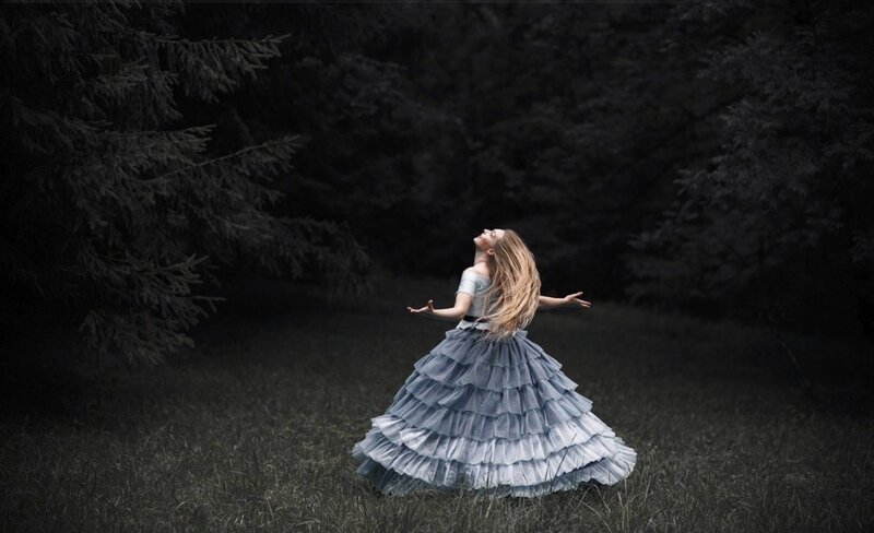 Woman in Ruffled Dress — Gray