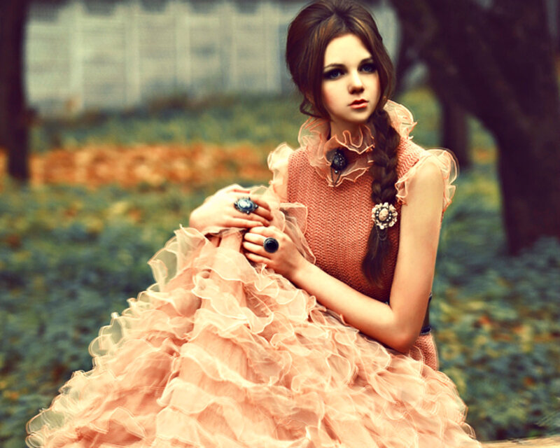 Woman in Ruffled Dress — Peach, Dramatic